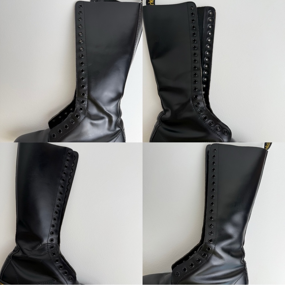 Vintage Dr. Martens MIE Black Smooth Leather Tall 20 Eye Boots UK 5 - Picture 16 of 16